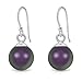 DTPsilver® Boucles d'Oreilles Pendantes à Crochet en Argent Fin 925 et Perles Rondes Nacrées de Cristaux de Swarovski® Elements - Diamètre: 10 mm - Violet Iridescent