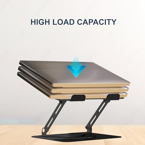Image of EYUVAA LABEL Metal Laptop Stand with Cooling Fan & RGB Light | 360 Rotation with Adjustable Height, Compatible with 10-17 inch Laptops Stand for Gaming, Table, Office (Black)