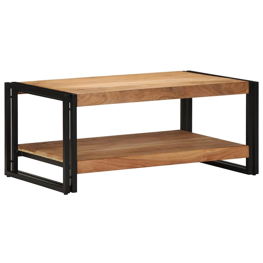 Table basse en bois massif d'acacia anti-rayures avec cadre en fer pour salon moderne