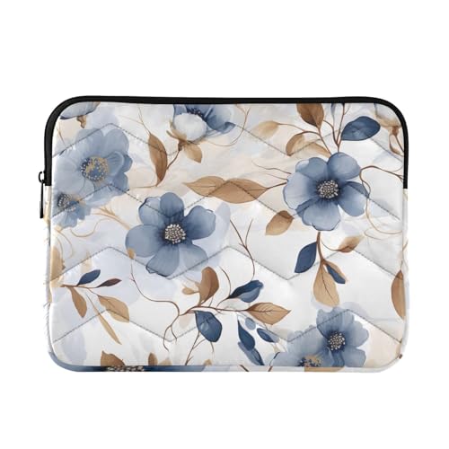 Funda para laptop 13-14 pulgadas azul con flores y hojas