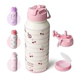 BOTTLE BOTTLE Insulated Water Bottle 950ml(32oz) Stainless Steel Sports Water Bottles with Straw Dual-use Lid Drink Flask Design for Gym with Pill Box (Happy Cherry)
