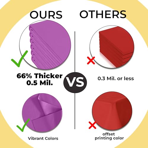 Image of Exquisite 66% Thicker Premium Magenta Round Tablecloth 0.5 Mil 24 Pack Plastic Table Cloth Disposable 84 Inch Round Plastic Tablecloth Won't Tear Easily Like Cheap Thin Brands
