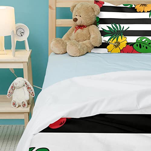 Parure de lit feuilles tropicales housse de couette bicolore avec 2 taies d'oreiller