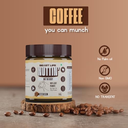 Image of BeastLife Crunchy Coffee Peanut Butter | 24.5 G Protein | 350 gm | 100% Peanuts, High Protein | Zero Palm Oil | Non‑GMO Nut Butter | Fitness-Friendly Spread | Zero Cholesterol
