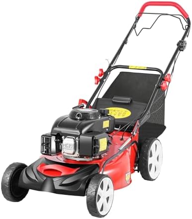 Bepritm 20" Gas Self-Propelled Lawn Mower, 140CC Gasoline Engine Grass Trimmer Lawn Mower, 4-Stroke Gas Lawnmower w/15.85Gallon Capacity Bag & 8-Height Adjustments for Lawn Weeding