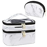 🎁EXQUISITE GESCHENKWAHL: Der Reise Waschtasche ist ein Muss für Damen und Mädchen. Mit der Textur Natur und dem klassische stilvollen Marmordruck besteht die Schminktasche, einzigartiges und intimes Geschenk für Ihre Frau, Freunde, Schwestern, Familie oder Töchter. Es ist die beste Geschenkwahl in Urlaub, wie Geburtstagsgeschenke, Muttertag, Valentinstag, Weihnachten usw.