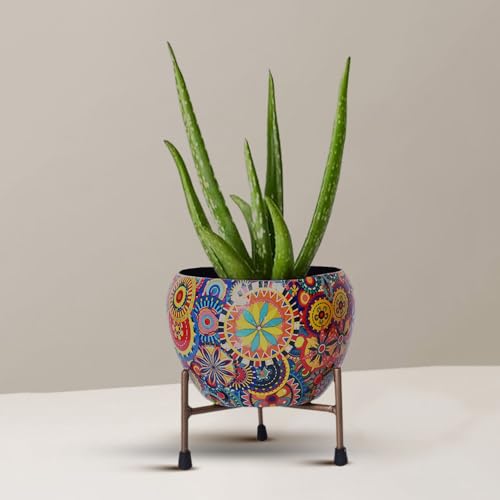 Image of CINAGRO Opulent Designer Planter-Flower Pot-Container with Iron Stand for Home & Garden Decor (2 Pot & 2 Stands, Golden Stand)