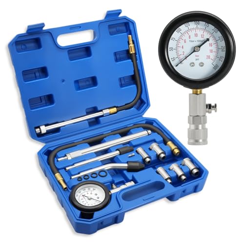 Wvoillty Kit de 11 Testeurs de Compression, Pour Moteur à Essence 0-300 PSI / 0-20 Bar, Testeur de Compression Pour Moteur à Essence de Voiture, Manomètre de Compression