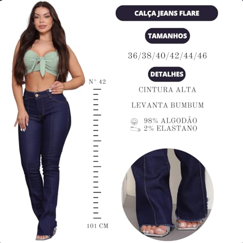 Calça Jeans Flare Feminina Cintura Alta Com Lycra Calças Boca De Sino Azul Para Mulheres Slim Elásti