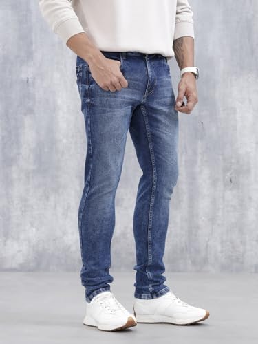 Image of WROGN Men's Cotton Blend Jeans | Solid | Slim Fit