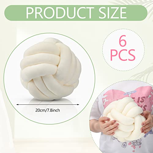 Geelin 6 Pcs 7.87 Inch Knot Ball Pillows, Soft Round Throw Pillows Home Decorative Cushion, Boho Knotted Pillows Modern Aesthetic Plush Throw Pillows For Bed, Sofa, Couch, Living Room, Ivory #TOP1