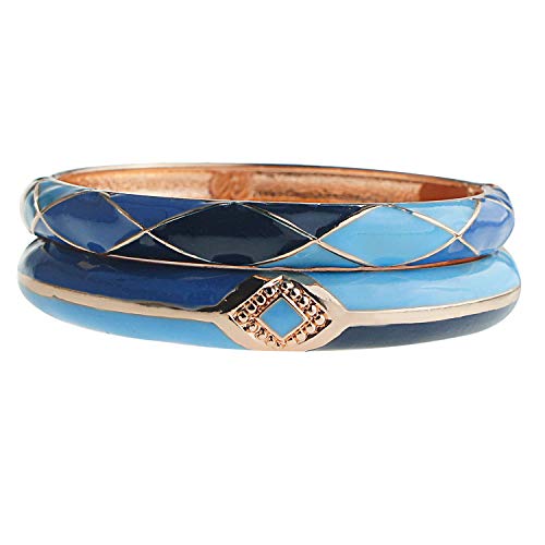 UJOY Fashion Colors Stripe Bangle Bracelet Golden Handmade Enamel Cloisonne Jewelry 55A41 Dark Blue