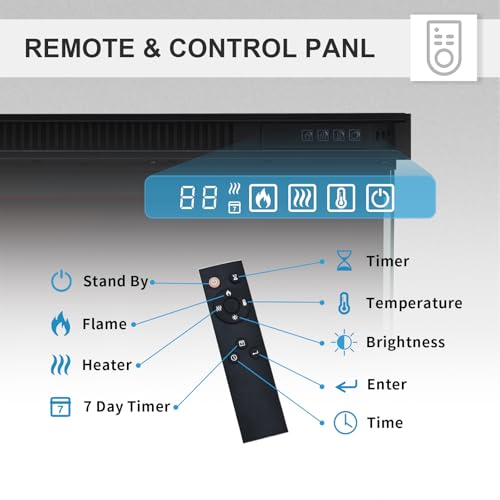 FlameKo Leura with Premium Logs 183cm/70" 3 Sided view Electric Fireplace Wall Mounted or Recessed 9 Colour Flame Effect TV Compatible Media Wall Fire Heater 900W/1800W, Remote Control - Image 4