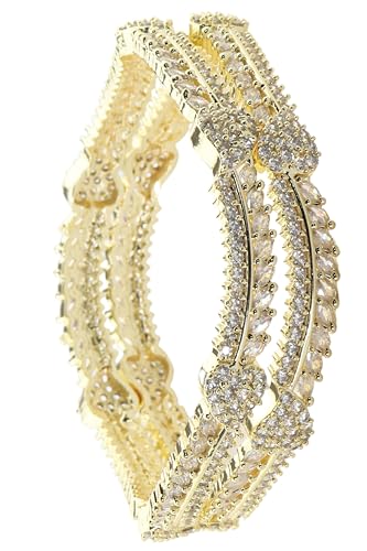 NMII Latest CZ American Diamond Leaf Alloy Metal Bangles Premiun Kada For Women & Girls | Diamond Bangles | AD Stone Bangles | Latest AD Daimond Bridal Bangles | Zircon Bangles-(ADK-2-Gold-2.6) Deal