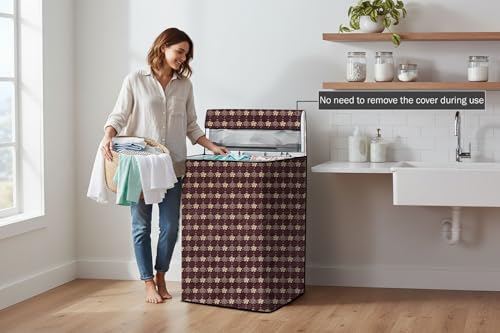 Image of Stylista Washing Machine Cover Compatible for LG 9 KG Fully-Automatic Top Loading T90SJAS1Z, Floral Pattern Brown