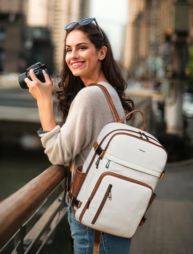 Leather Laptop Backpack, Fits 15.6" Laptop, Travel Backpack with Water Bottle Pocket and Trolley Sleeve, Perfect for Teachers, Nurses, Commuters, Everyday Use2
