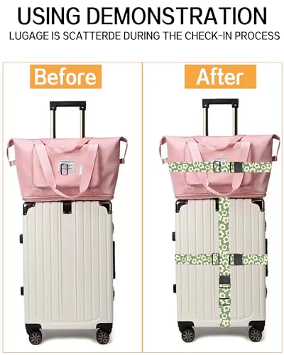 Image of Luggage Straps for Suitcases, Adjustable Travel Belt, Durable Wide Luggage Strap, Cute Suitcase Strap Identifiers with Buckle, Bag Straps for Luggage, Grey Cute Flowers