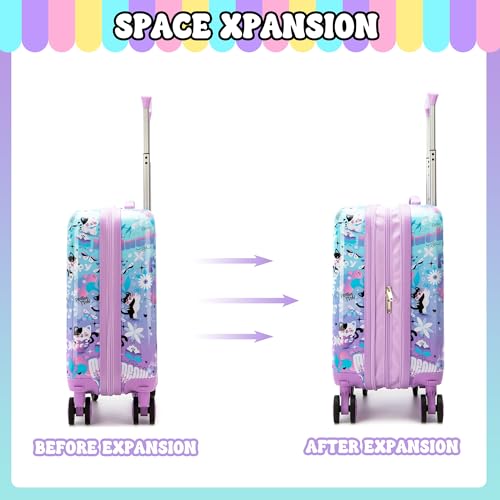 Image of Cute Cat Kid's Luggage Set 2 Piece Suitcase Set 16 inch Hardside Luggage with Spinner Wheels Girls Carry on Toddler Travel Rolling Luggage Airline Approved