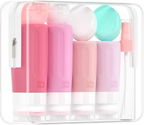 Morfone 16 Pack Travel Bottles Set for Toiletries, TSA Approved Travel Containers Leak Proof Silicone Squeezable Travel Accessories 2oz 3oz for Shampoo Conditioner Lotion Body Wash, Pink