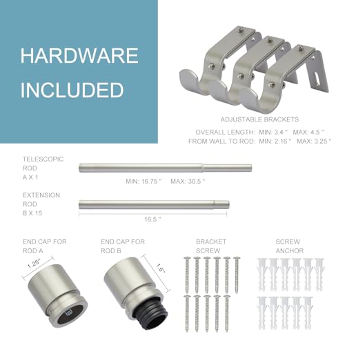 Image of Byondeth Curtain Rods for Windows 16 to 240 Inches Adjustable Length 1 Inch Diameter Window Curtain Rod with Aluminium End Cap, Brushed Nickel