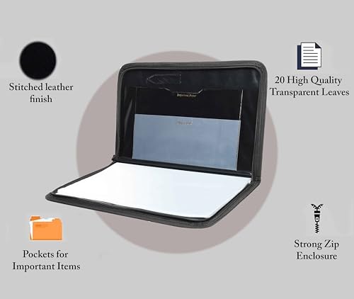 Image of ZesTale PU Leather Multipurpose Professional File Folders for Certificates | Documents Holder | Document Bag | Portfolio Executive File Legal Size Documents Holder (20Leaves,FS) (Set of 1, Black)