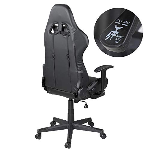 Sedia Poltrona Gaming Scrivana Ufficio Casa in Ecopelle Schienale Reclinabile Cuscino Lombare Poggiatesta Rotazione 360 Gradi Direzionale Altezza Regolabile Base 5 Ruote (Nero) - Sedia gaming - Immagine 6