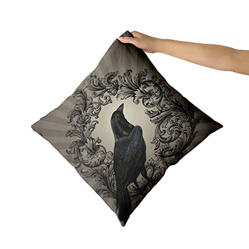 Aportt Crow Pillow Cover Set Of 2 Vintage Raven Black Flower Cotton Decorative Throw Pillow Case Cushion Cover For Bedroom Sofa Living Room Couch Chair Office 18 X 18 Inch #TOP2