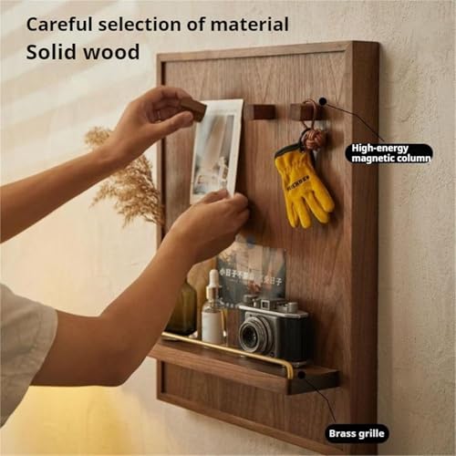 Wooden Electric Meter Box Cover with Shelf & Hooks, Decorative Breaker Panel Cabinet, Creative Wall-Mounted Fuse Box Cover - Brown (15.7" x 23.6")