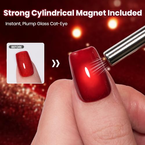Image of Beetles Red Cat Eye Gel Nail Polish, Magnetic Soak Off Gel Polish 15ml | Full Size Red Cat Eye Gel Polish with Magnetic Creates a Glassy Shimmer Effect UV LED Cured for DIY Salon at Home