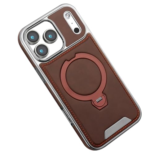 Coque magnétique iPhone 17 étui cuir marron avec anneau de support intégré