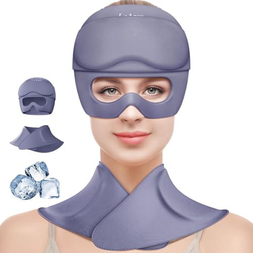 Image of 3 in 1 Migraine Relief Cap Neck Ice Pack Wrap Gel and Ice Eye Masks, Detachable Ice Caps with Eyes Masks, Hot and Cold Therapy for Relief of Headaches, Stiff Neck and Eye Fatigue (Light Grey)
