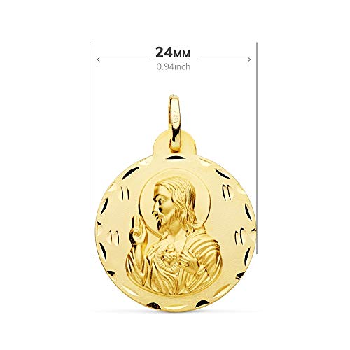 Zloty medal 18k Scapular 24 mm. Heart of Jesús Virgen del Carmen Edge rzezbione detale