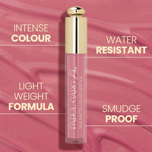 Image of Parul Garg Beauty Silk Matte Liquid Lipstick|Long-Lasting & Smudge-Proof|Soft Matte Finish|Vegan & Clean Beauty|Hydrates with Shea Butter & Vitamin E|Shade: Cherry Blossom 18 - Soft Pink, 3ml