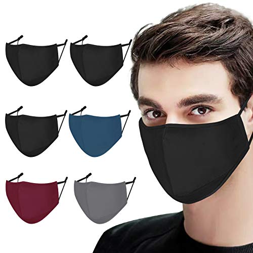 Cotton Cloth Face Mask Reusable for Women Men-Machine Washable Mask with Nose Wire for Glasses Wearers-Adjustable Dust Face Mask with Filter Pocket 6 Pack(3 Pack of Black,Burgundy,Blue,Grey)