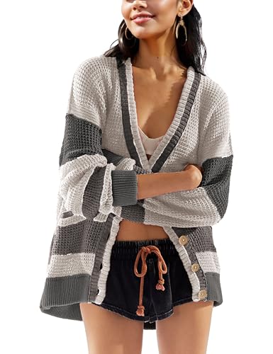 Womens Button Down Cardigan Sweaters Long Sleeve V Neck Knit Tops with Pockets