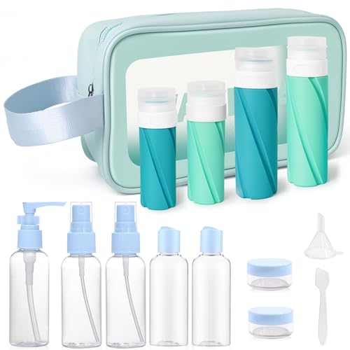 14 Pack 100ml Silicone Travel Bottles for Toiletries with Zipper Toiletry Bag Travel Size Toiletries Set TSA Approved Travel Accessories for Toiletries or Cosmetic, Holiday Travel Essentials