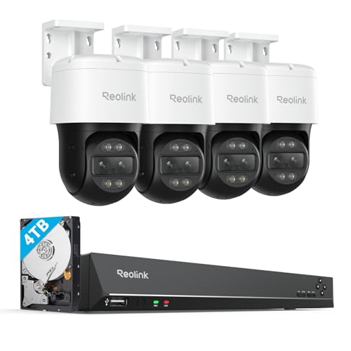 REOLINK 4K PTZ Security Cameras System, IP PoE Outdoor Cameras, 4X TrackMix PoE with 6X Hybrid Zoom, Auto Tracking, Bundle 8MP/4K 16CH NVR with 4TB HDD for 24-7 Recording