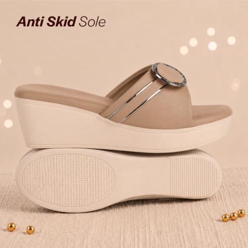 Image of FAUSTO Women Buckle Design Wedge Heel Sandals | Comfortable Slip-On Platform Slides For All Day Wear, Casual and Party | Soft Cushioned Insole