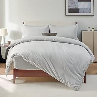 Bedsure Super King Bedding Sets with Fitted Sheet - 4 Pieces Grey Duvet Cover Set with 40cm Deep Fitted Sheet and Pillowcases, Soft Brushed Microfiber Quilt Cover with Zipper Closure, 220x260 cm