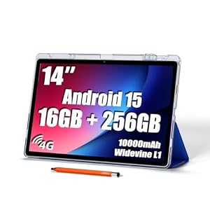 14 Inch Tablet,Android 15 Tablet,1200×1920 FHD Large Screen,16GB RAM+256GB ROM,Octa-Core Gaming Tablets,10000mAh,Large Tablets with Widevine L1,with Stand Case & Stylus,18W PD Charger,4G LTE