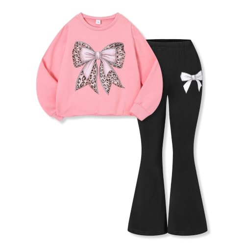 Image of Toddler Girl Clothes Long Sleeve Cartoon & Letter Graphic Top + Fruit Stationery Print Flared Leg Pants