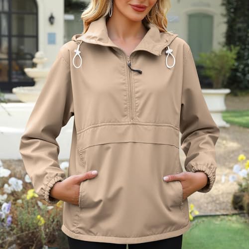 Women Rain Jacket with Hood Pullover Raincoats Packable Lightweight Windbreaker Waterproof Breathable Hooded Outerwear4