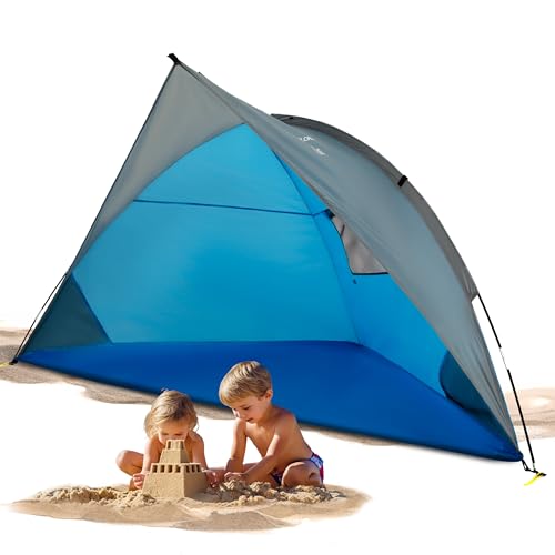 EXPLORER Reise Strandmuschel mit UV Schutz 80+ [240x125x125cm] kleines Packmaß [9x32cm] leicht [1Kg] Strandzelt Sonnenschutz & Windschutz Muschel Reiseformat