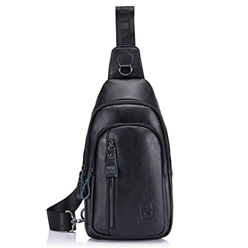 Hebetag Leather Sling Bag Crossbody Backpack for Men Women Casual Shoulder Chest Bags Day Pack Daypack Pouch Pocket Black2