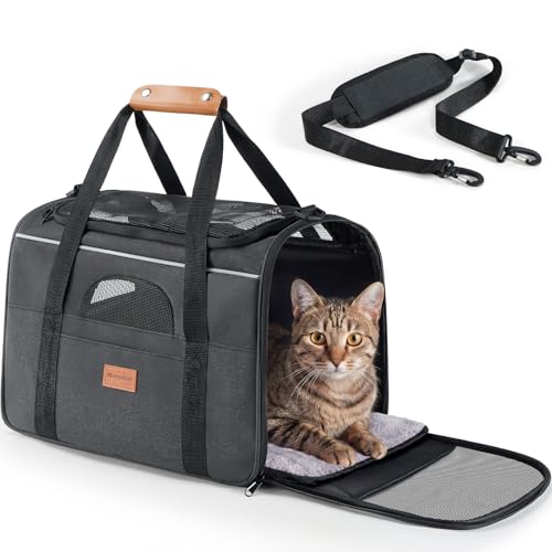 Morpilot Airline Approved Cat Carrier, 16.5" x11" x11" Soft-Sided Pet Travel Carrie with 4-Sided Mesh Ventilation for Cats & Puppies up to 15lbs (Dark Gray)