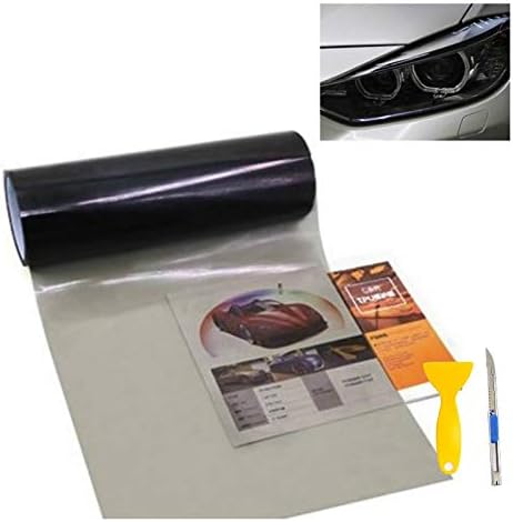 KOMAS 12” X 48” Tint Vinyl Film Sticker Sheet Roll for Car Headlight, Tail Lights, Fog Lights with Squeegee + Cutter (Glossy Light Black)