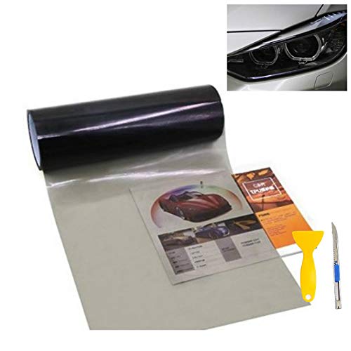Image of KOMAS 12 inch X 48 inch Tint Vinyl Film Sticker Sheet Roll for Car Headlight, Tail Lights, Fog Lights with Squeegee + Cutter (Glossy Light Black)