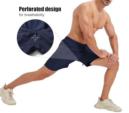 Surenow Men's Athletic Running Shorts Lightweight Gym Workout Shorts with Zipper Pockets Quick Dry Sports Shorts for Men3