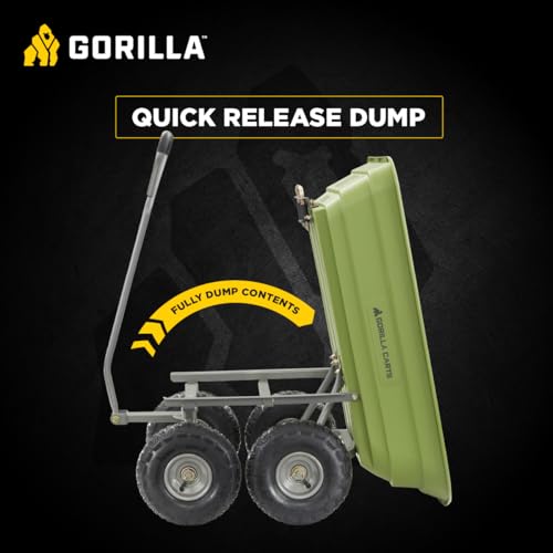 Gorilla Carts Heavy Duty Poly Yard Dump Cart, Lawn & Garden Wagon, 600 Lb, Green - 20