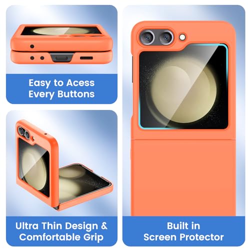 Image of Ruky for Samsung Z Flip 5 Full Body Slim Case, Orange | Protective Cover Hard PC Ultra Anti-Scratches Shockproof Wireless Charging Phone Case for Samsung Galaxy Z Flip 5, Orange